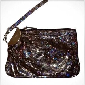 MIRROR MIRROR Iridescent Metallic Vintage Wristlet Evening Bag Pewter